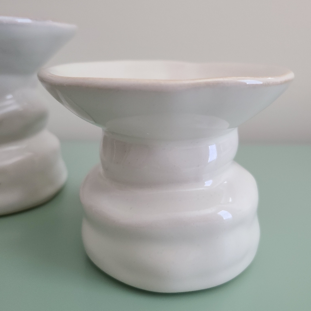 White Ceramic Pillar And Taper Candle Holders - Set Of 2 - Picture 2 of 8